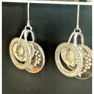 CHRISTIAN DIOR CD Rhinestone EARRINGS DAINTY STAR LAYER Silver AUTHENTIC VINTAGE